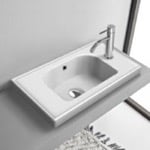CeraStyle 001700-U/D Small Drop In Bathroom Sink, Ceramic, Rectangular